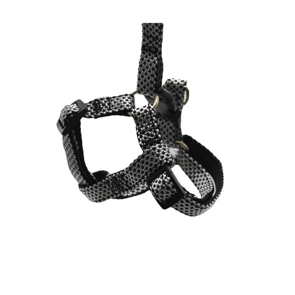 Adjustable Nylon Dog Harness Black White Step In Medium Dogs 20 to 50lbs